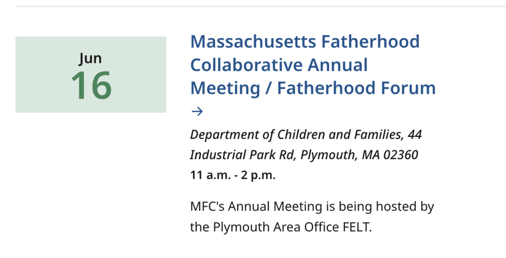 Screenshot of Massachusetts Fatherhood Collaborative Annual Meeting / Fatherhood Forum event listing on Mass.gov